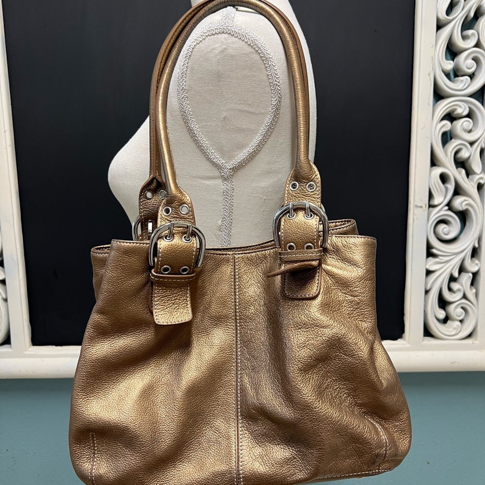 Tignanello Gold Metallic Leather shoulder Bag